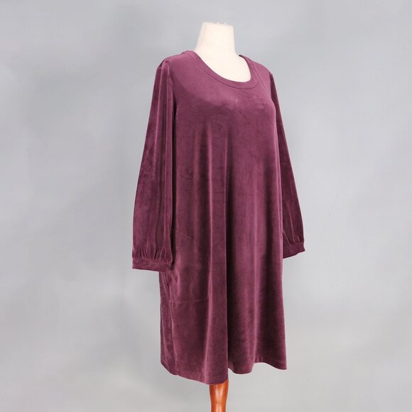 J.JILL PureJill Plush Velour Tunic Dress Long Sleeve Plum Purple Size XL - Picture 2 of 8